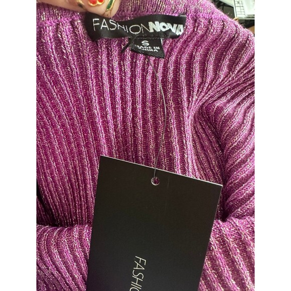 Fashion Nova NWT Women's Metallic Glam Ribbed Knit Sweater Midi Dress S - Picture 4 of 4